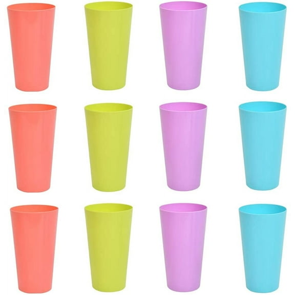 Nogis Reusable Plastic Cup, 12 Pcs Drinkware Tumblers Stacking Water Glasses Cups for Drink Party, Event, Wedding - Mixed Color, 9o