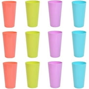 Nogis Reusable Plastic Cup, 12 Pcs Drinkware Tumblers Stacking Water Glasses Cups for Drink Party, Event, Wedding - Mixed Color, 9o
