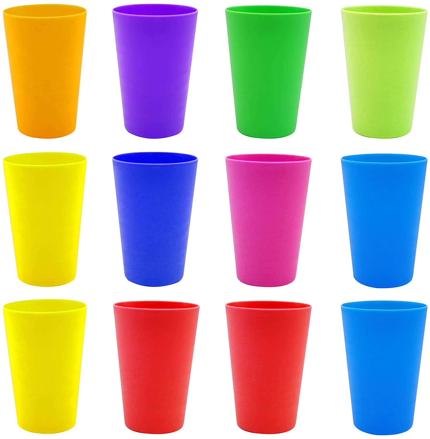 Nogis Set of 12 Kids Plastic Cups - 9 oz Children Drinking Cups Tumblers Reusable - Dishwasher Safe - BPA-Free Cups for Kids & Toddlers Bright Colored