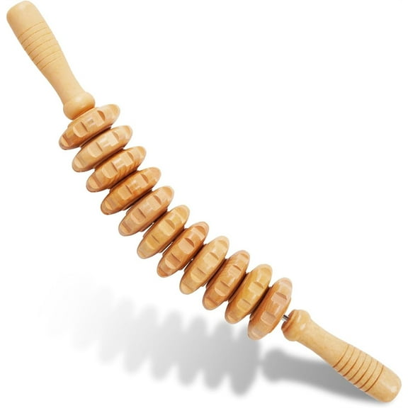 Nogis Wood Therapy Massage Roller Tool, Maderoterapia Colombiana,Lymphatic Drainage, Handheld Cellulite Trigger Point Manual Muscle Release Stick Massager(Curved )