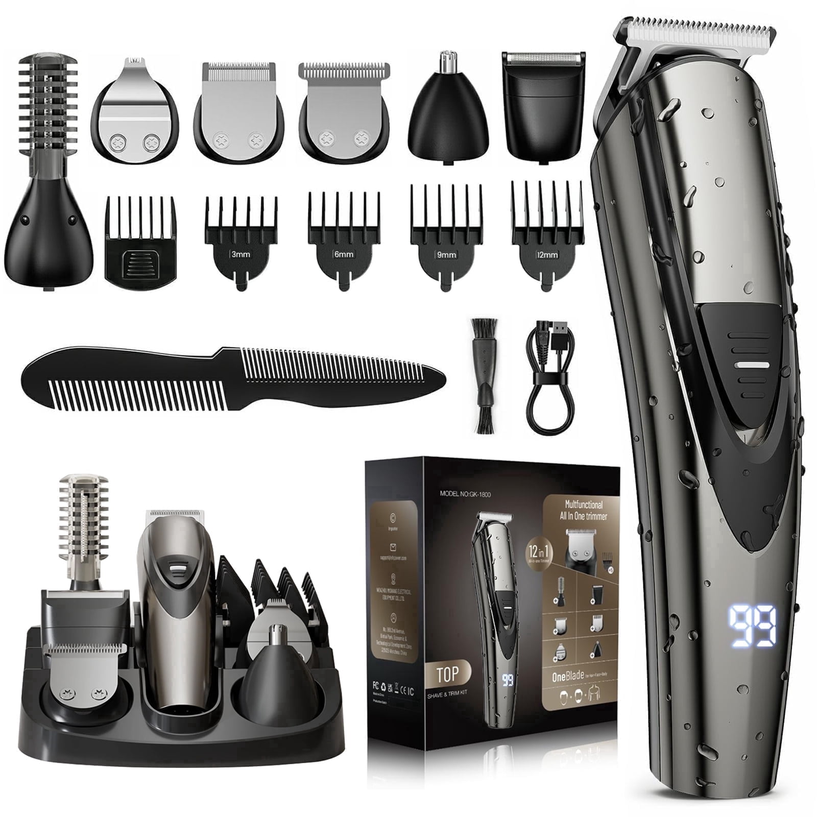 Nogroa Hair Trimmer for Men, Cordless Hair Clippers with Safety Lock, All in One Mens Grooming Kit for Face, Mustache, Nose and Body, Waterproof Rechargeable Be