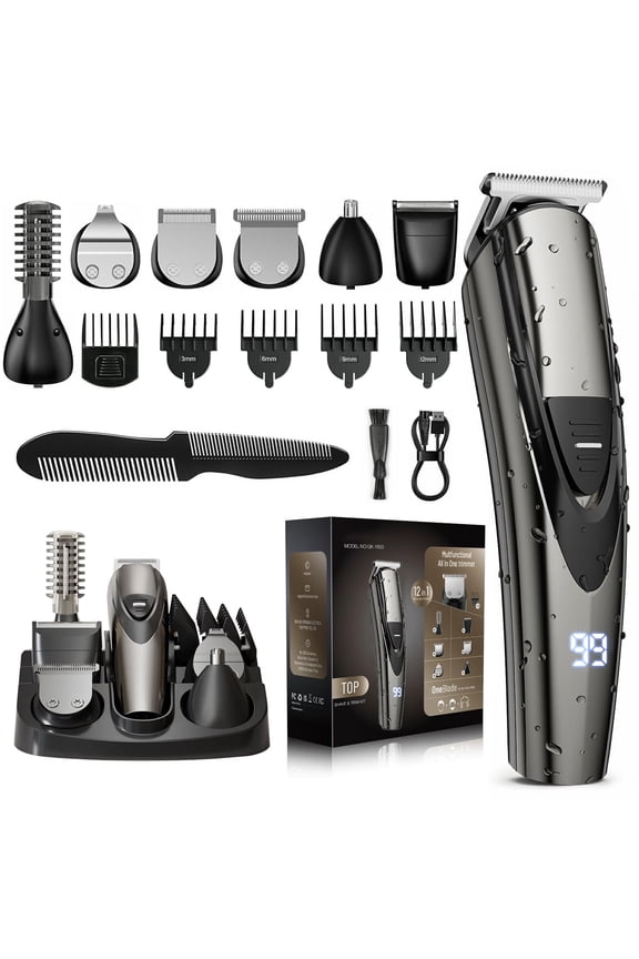 Hair Trimmer for Men, Cordless Hair Clippers with Safety Lock, All in One Mens Grooming Kit for Face, Mustache, Nose and Body, Waterproof Rechargeable Beard Trimmer, Gifts for Husband Father
