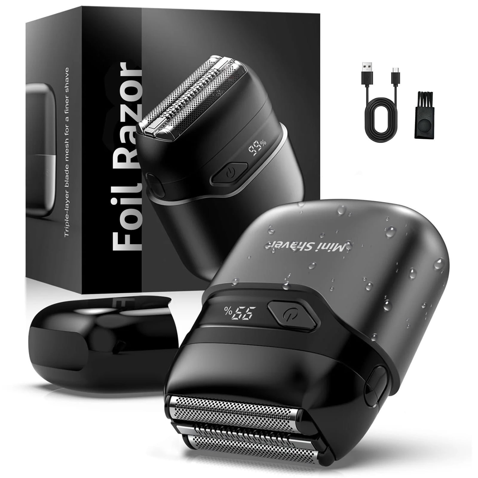 Nogroa Electric Foil Shaver for Men, Mini Electric Razor for Beard/Face with 3 Floating Blade USB Rechargeable IPX7 Waterproof Protable Cordless Beard Trimmer for Travel & Home