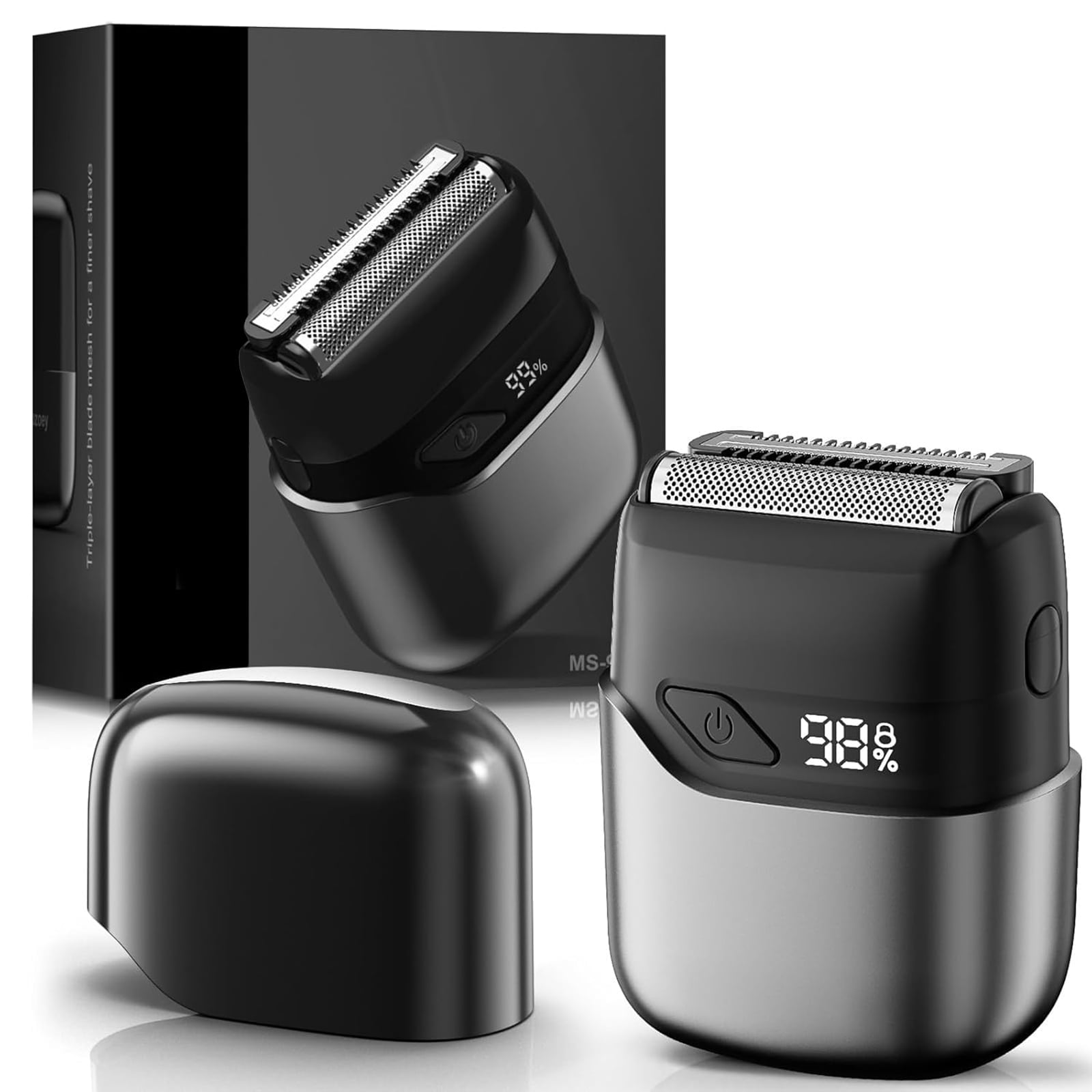Nogroa Electric Foil Shaver for Men, Double Floating Blade Mini Electric Razor IPX7 Waterproof LED Display Beard Trimmers for Travel
