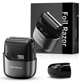 Nogroa Electric Razor for Men, Portable Mini Foil Shaver with 2 Floating Blades, IPX7 Waterproof, LED Display, USB-C Rechargeable, Small Cordless Beard Trimmer for Travel and Home, Black
