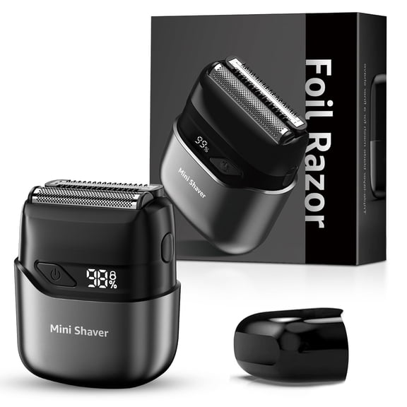 Nogroa Electric Razor for Men, Portable Mini Foil Shaver with 2 Floating Blade IPX7 Waterproof LED Display USB-C Rechargeable Small Cordless Beard Trimmers for Home Travel, Black