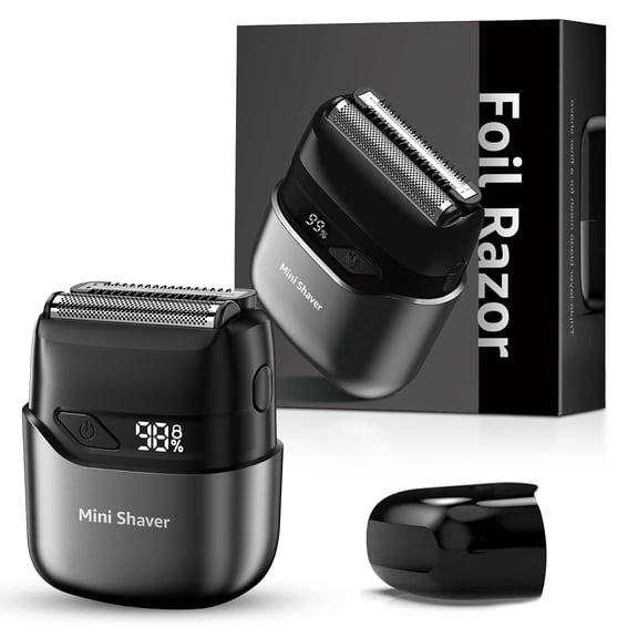 Nogroa Electric Razor for Men, Portable Mini Foil Shaver with 2 Floating Blade IPX7 Waterproof LED Display USB-C Rechargeable Small Cordless Beard Trimmers for Home Travel, Black