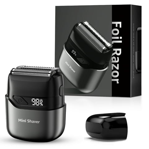 Nogroa Electric Razor for Men, Portable Mini Foil Shaver with 2 Floating Blade IPX7 Waterproof LED Display USB-C Rechargeable Small Cordless Beard Trimmers for Home Travel, Black