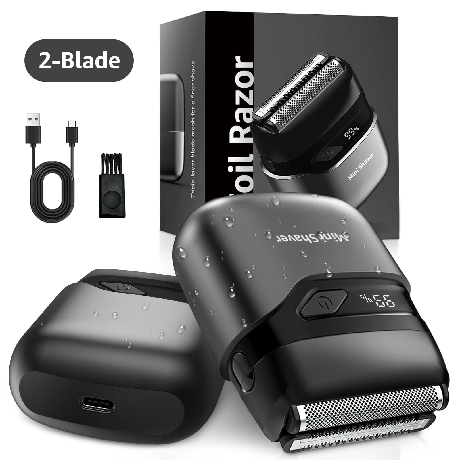 Nogroa Electric Foil Shaver for Men, Double Floating Blade Mini Electric Razor IPX7 Waterproof LED Display