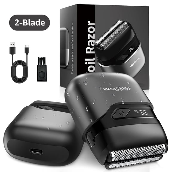 Nogroa Electric Foil Shaver for Men, Double Floating Blade Mini Electric Razor IPX7 Waterproof LED Display