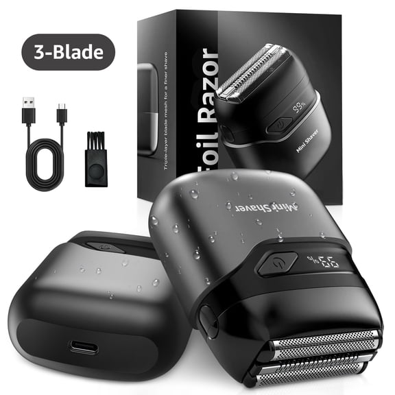 Nogroa Electric Foil Shaver for Men, Mini Electric Razor with 3 Blade Heads Floating Head IPX7 Waterproof