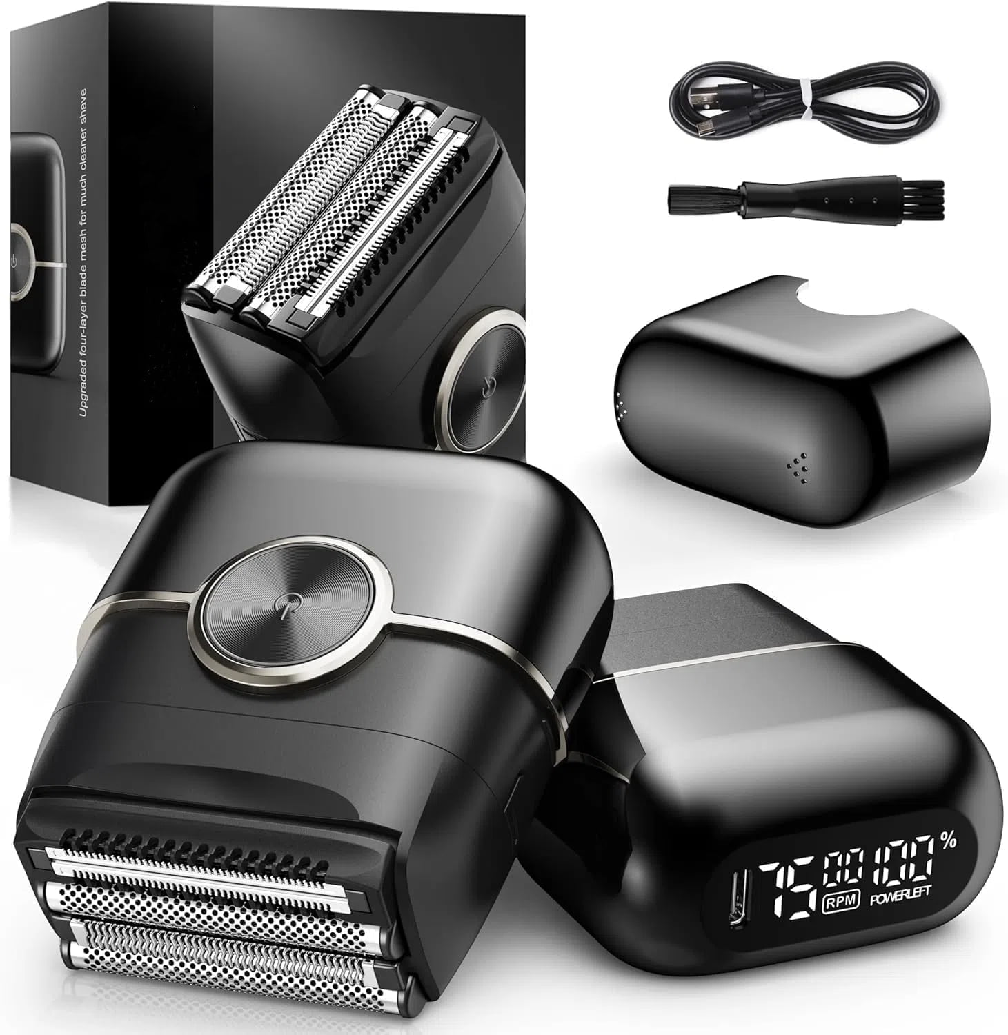 KOPEXY Electric Razor for Men, 4 Blades Floating Head Foil Shaver, IPX7 Waterproof Wet/Dry Beard Trimmer, Portable Mini Electric Shaver for Travel with USB Type-C Charging