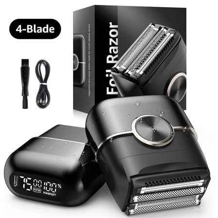 Nogroa Electric Razor for Men, 4 Blades Floating Head Foil Shaver, IPX7 Waterproof Wet/Dry Beard Trimmer, Portable Mini Electric Shaver for Travel with USB Type-C Charging