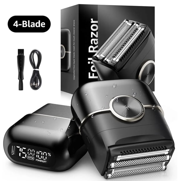 Nogroa Electric Razor for Men, 4 Blades Floating Head Foil Shaver, IPX7 Waterproof Wet/Dry Beard Trimmer, Portable Mini Electric Shaver for Travel with USB Type-C Charging
