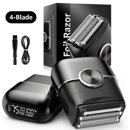 Nogroa Electric Razor for Men, 4 Blades Floating Head Foil Shaver, IPX7 Waterproof Wet/Dry Beard Trimmer, Portable Mini Electric Shaver for Travel with USB Type-C Charging