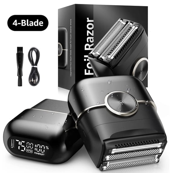 Nogroa Electric Razor for Men, 4 Blades Floating Head Foil Shaver, IPX7 Waterproof Wet/Dry Beard Trimmer, Portable Mini Electric Shaver for Travel with USB Type-C Charging
