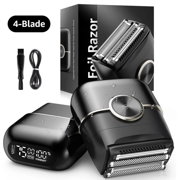 Skdwakiz Electric Razor for Men, 4 Blades Floating Head Foil Shaver, IPX7 Waterproof Wet/Dry Beard Trimmer, Portable Mini Electric Shaver for Travel with USB Type-C Charging