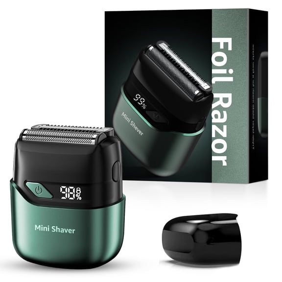 Nogroa Electric Razor for Men, Portable Mini Foil Shaver with 2 Floating Blade IPX7 Waterproof LED Display USB-C Rechargeable Cordless Beard Trimmers for Home Travel, Green