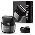 thumbnail image 1 of Nogroa Electric Razor for Men, Portable Mini Foil Shaver with 2 Floating Blades, IPX7 Waterproof, LED Display, USB-C Rechargeable, Small Cordless Beard Trimmer for Travel and Home, Black, 1 of 9