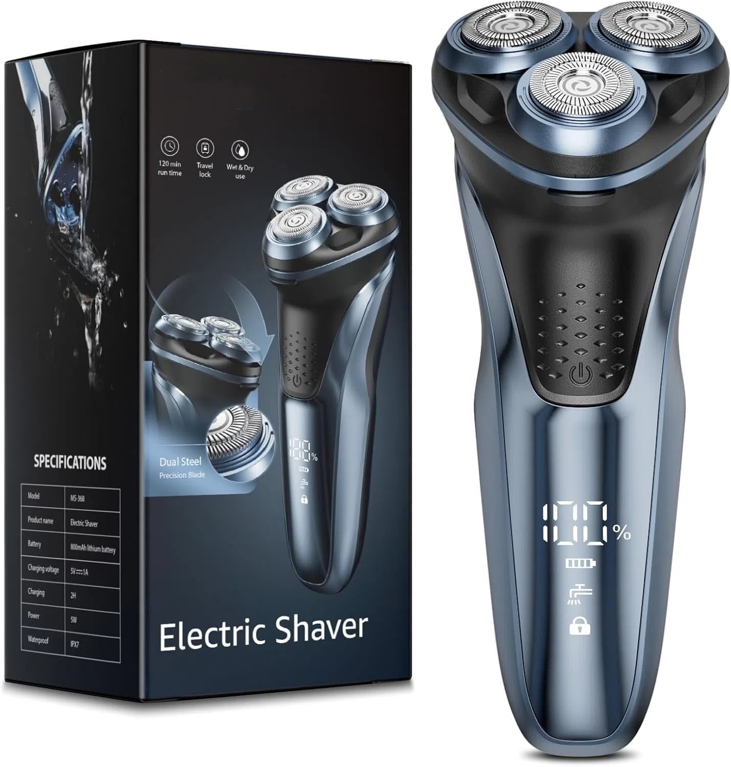 KOPEXY Electric Shavers for Men, IPX7 Waterproof Cordless Razor with Cleaning Brush, Portable Rechargeable Electric Beard Trimmer for Home Travel