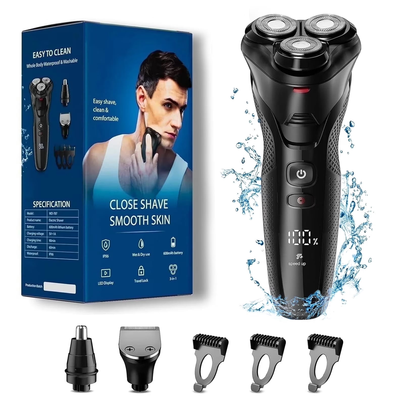 nogroa Electric Shavers for Men, 3 in 1 Cordless Waterproof Wet Dry ...