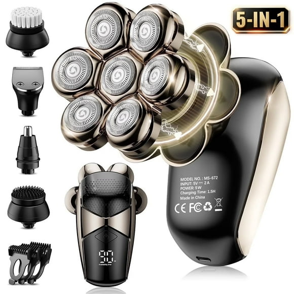 Nogroa Head Shavers for Bald Men, Magnetic Electric Razor, 7D Rotary Shaver 5 in 1 Grooming Kit, IPX7 Waterproof, Wet/Dry, LED Display, Rechargeable, Cordless
