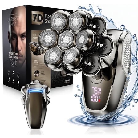 Nogroa Head Shavers for Bald Men, Magnetic Electric Razor, 7D Rotary Shaver, IPX7 Waterproof, Wet/Dry, LED Display, Cordless, Type-C Charge