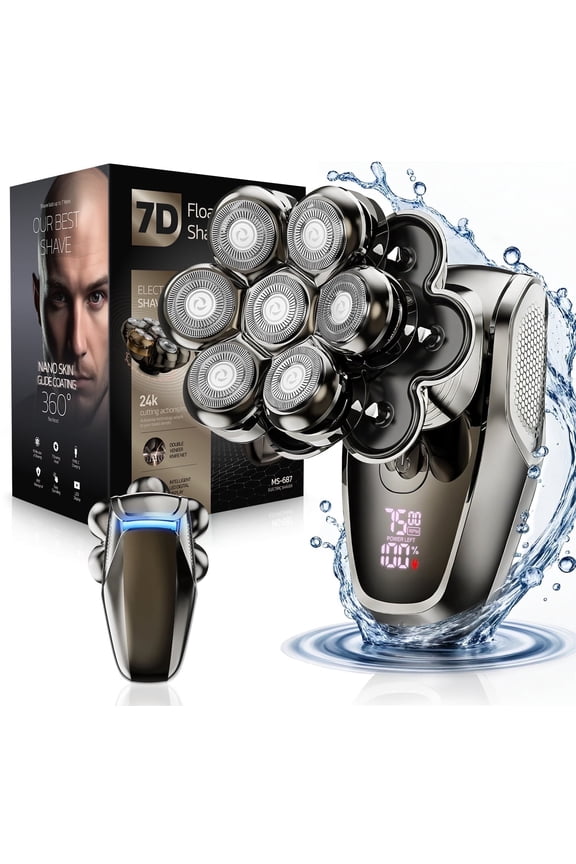 Head Shavers for Bald Men, Magnetic Electric Razor, 7D Rotary Shaver, IPX7 Waterproof, Wet/Dry, LED Display, Cordless, Type-C Charge