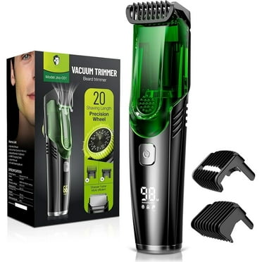 Nogroa Vacuum Beard Trimmer for Men, Cordless Electric Shaver with 20 Trim Setting, Built-in Vacuum Cleaner for Mustache, Sideburns, Facial Hair, Rechargeable, IPX6 Waterproof, with 2 Comb