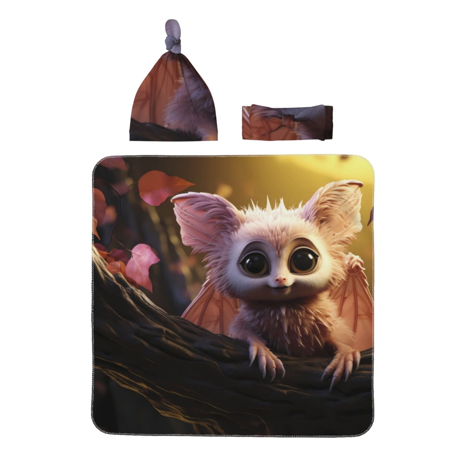 Noikeo Adorable Fluffy Bat for Newborn Receiving Blanket,Baby Set with