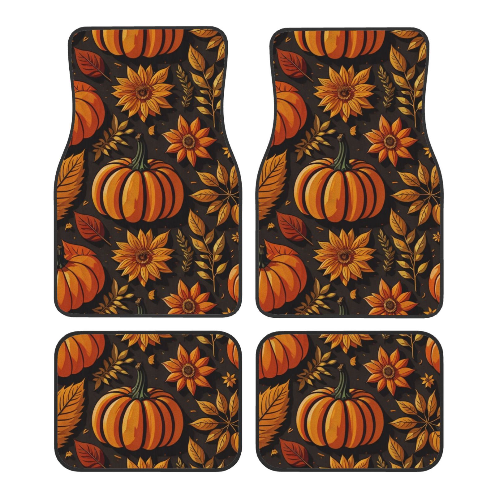Noikeo Autumn Pumpkin Leaves for 4Piece Floor Mats, Custom Fit Car