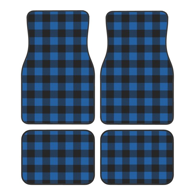 Noikeo Blue Black Plaid for 4Piece Floor Mats, Custom Fit Car Mats All