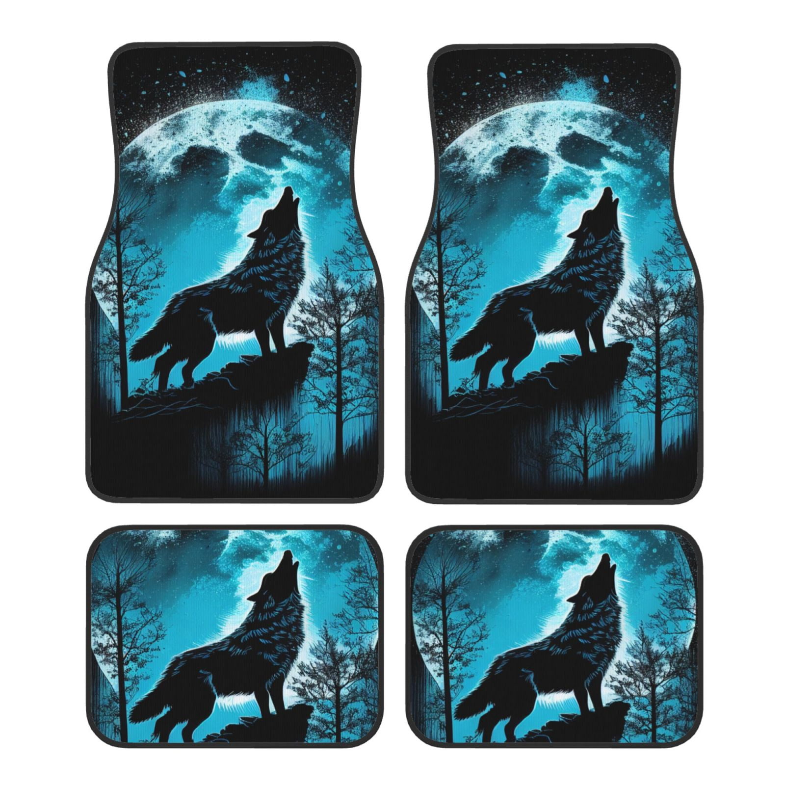 Noikeo Blue Full Moon Wolf for 4Piece Floor Mats, Custom Fit Car Mats