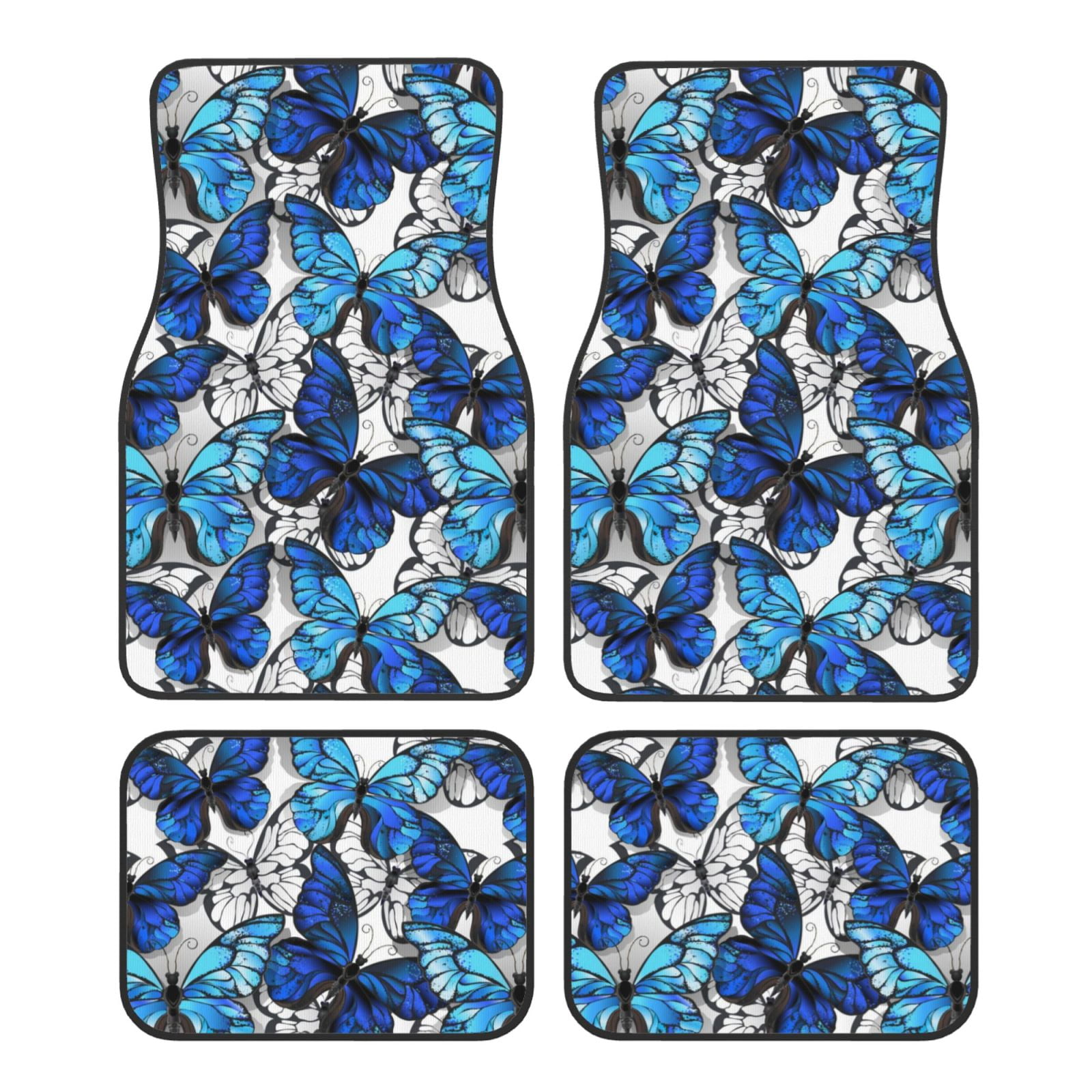 Noikeo Blue and White Butterflies for 4Piece Floor Mats, Custom Fit