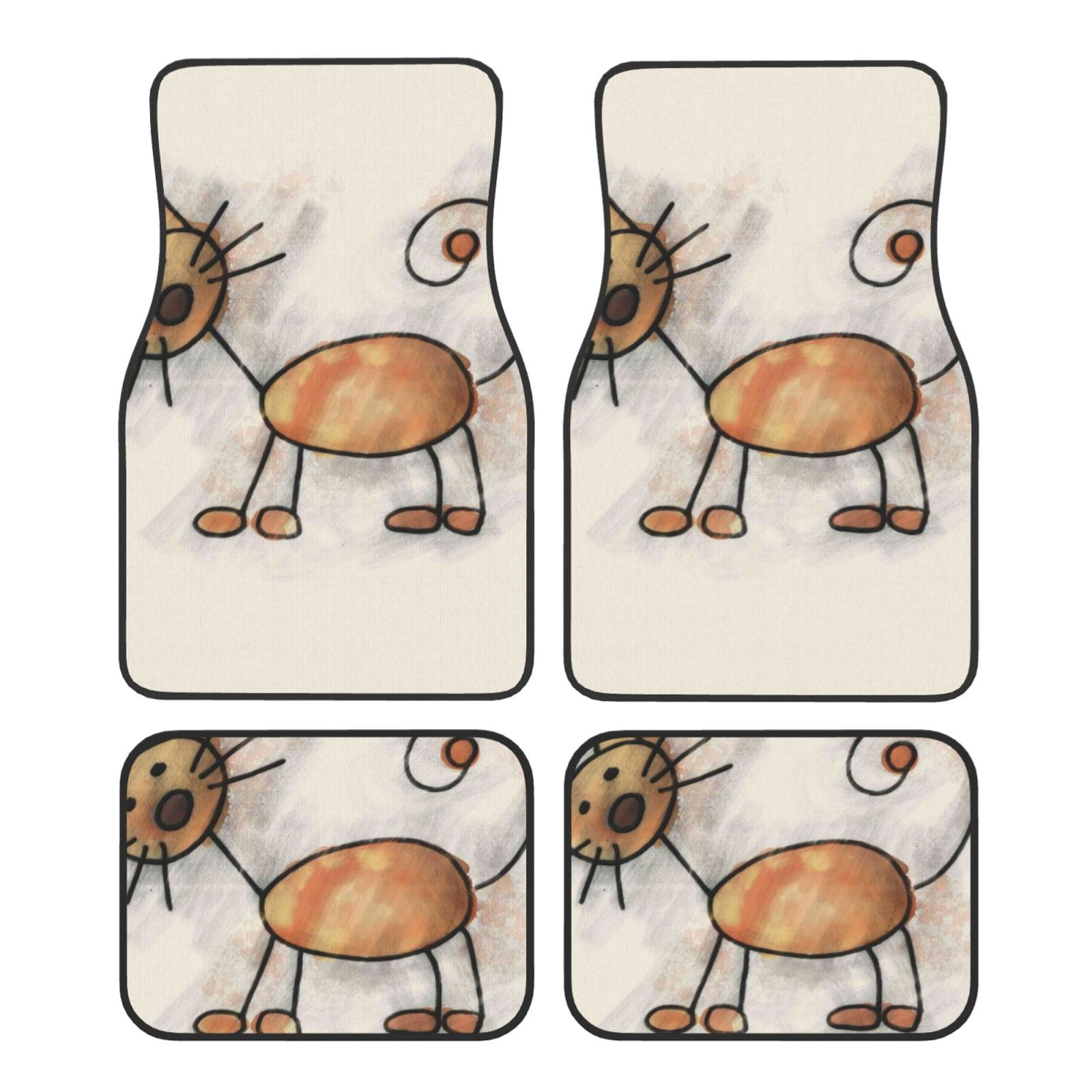 Noikeo Brown Cat Cartoon for 4Piece Floor Mats, Custom Fit Car Mats