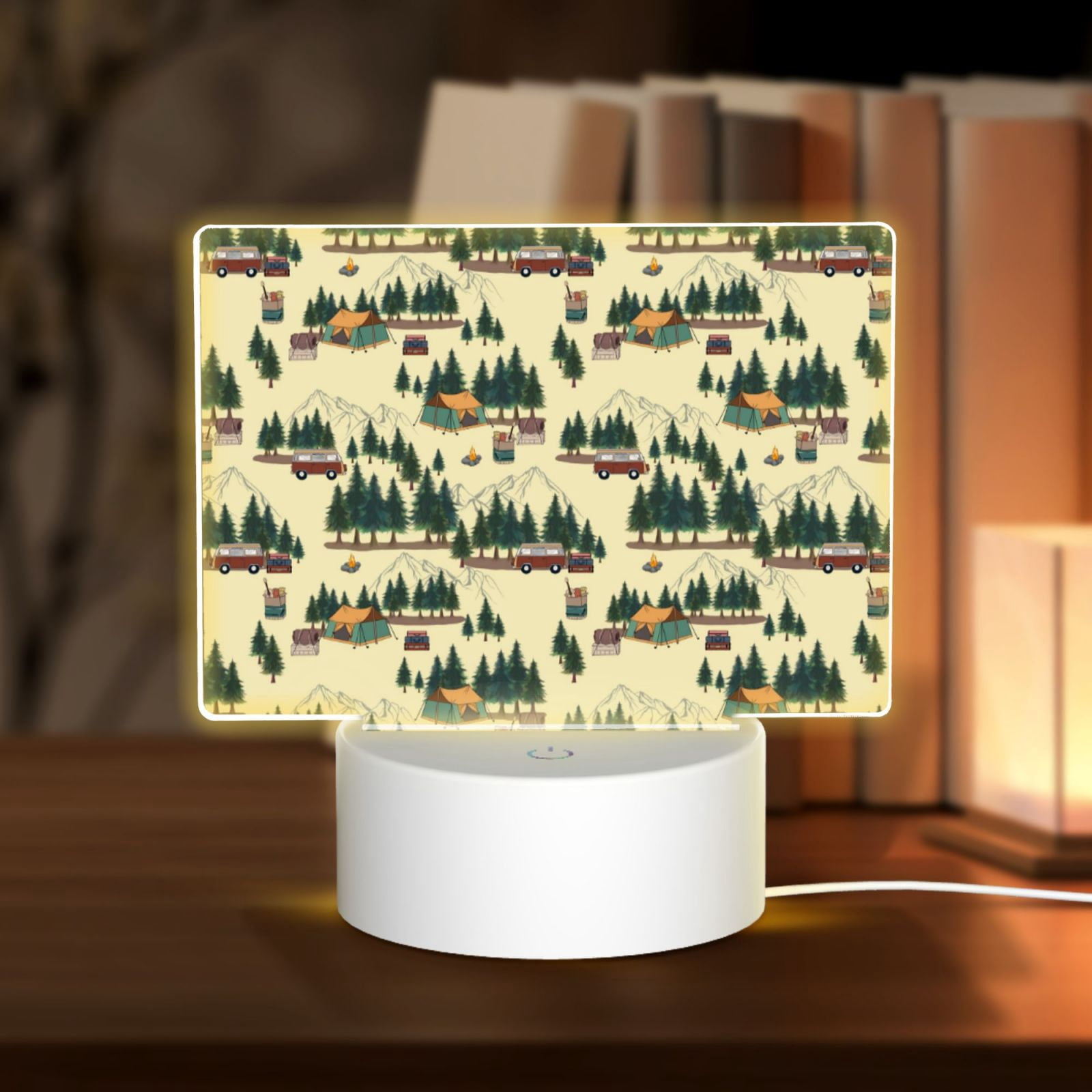 Noikeo Camping Caravan 1 Pattern Acrylic Night Light, Rectangle Acrylic Modern Bedside Light with LED Light Lamp Base,Decorative Night Lamp for Restaurant/Bar/Cafe/Shop