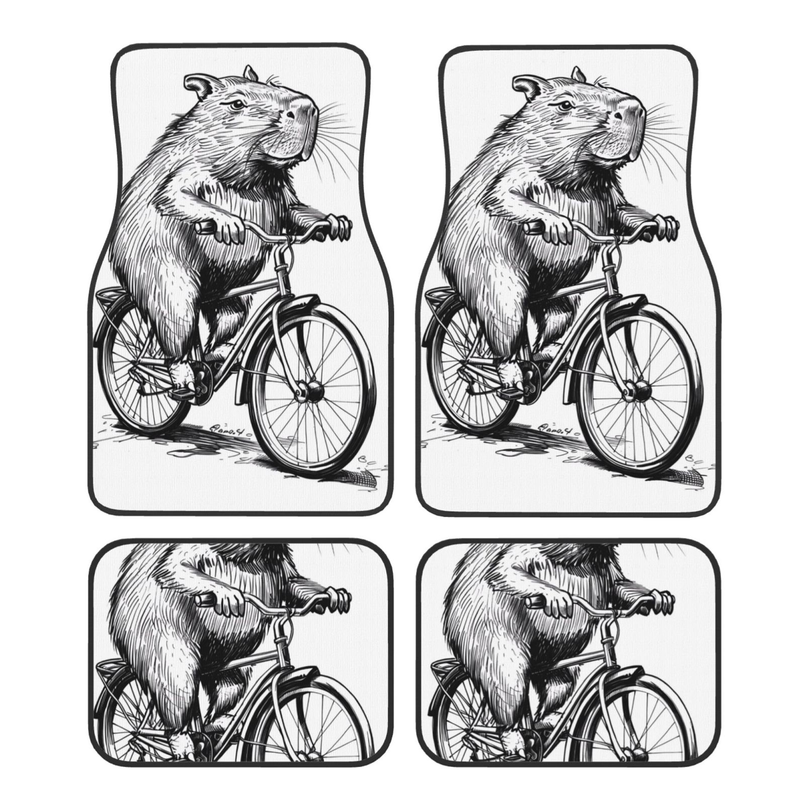 Noikeo Capybara Riding Bicycle for 4Piece Floor Mats, Custom Fit Car