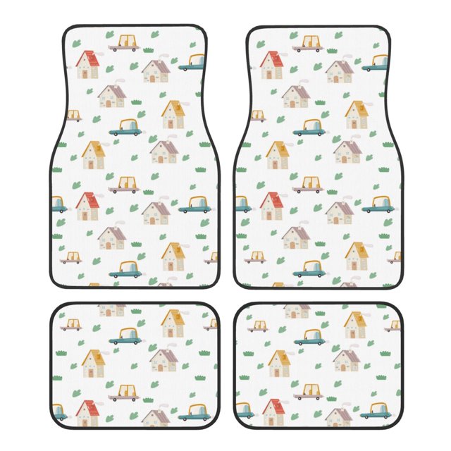 Noikeo Cartoon House for 4Piece Floor Mats, Custom Fit Car Mats All