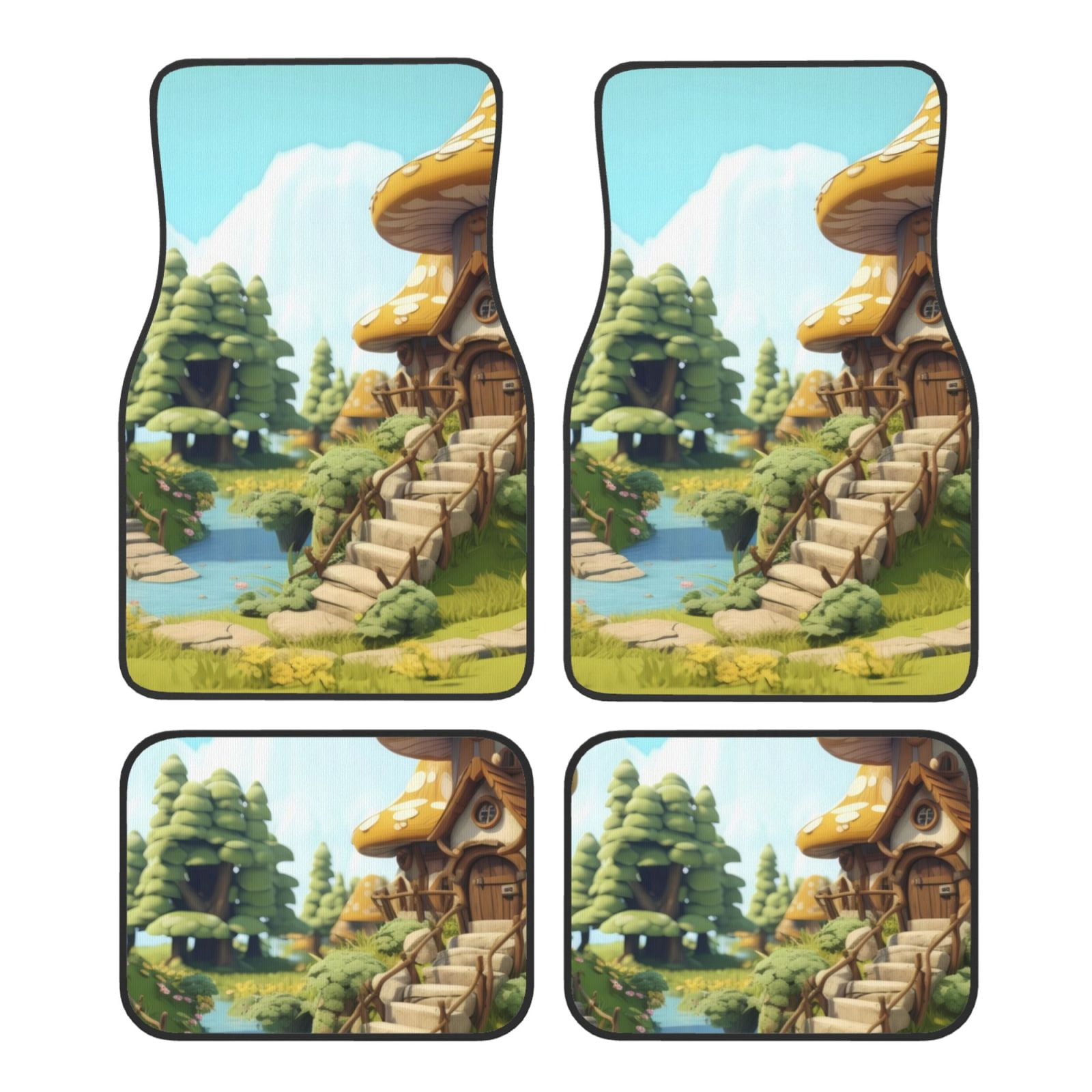 Noikeo Cartoon Mushroom House for 4Piece Floor Mats, Custom Fit Car