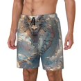 Noikeo Cool Cloud White Dragon Print Men's Swim Trunks with Compression