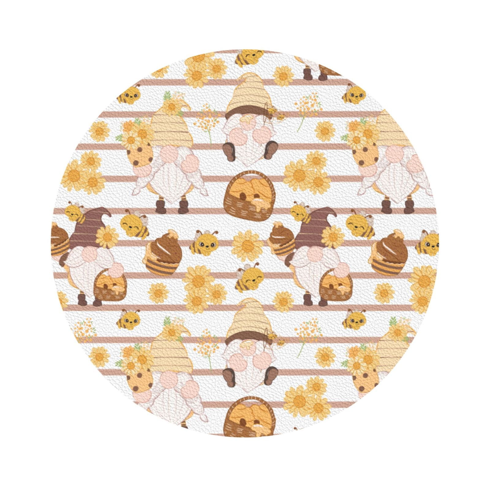 Noikeo Cute Bee Gnome Print 6 Pcs Drink Coasters, Leather Absorbent