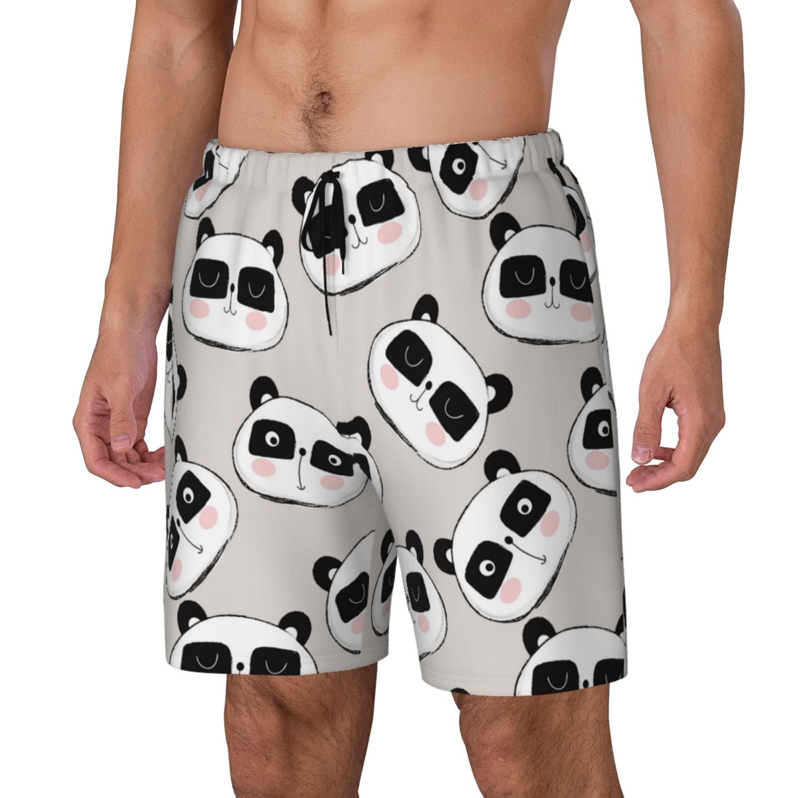 Noikeo Cute Panda Print Men's Swim Trunks with Compression Liner