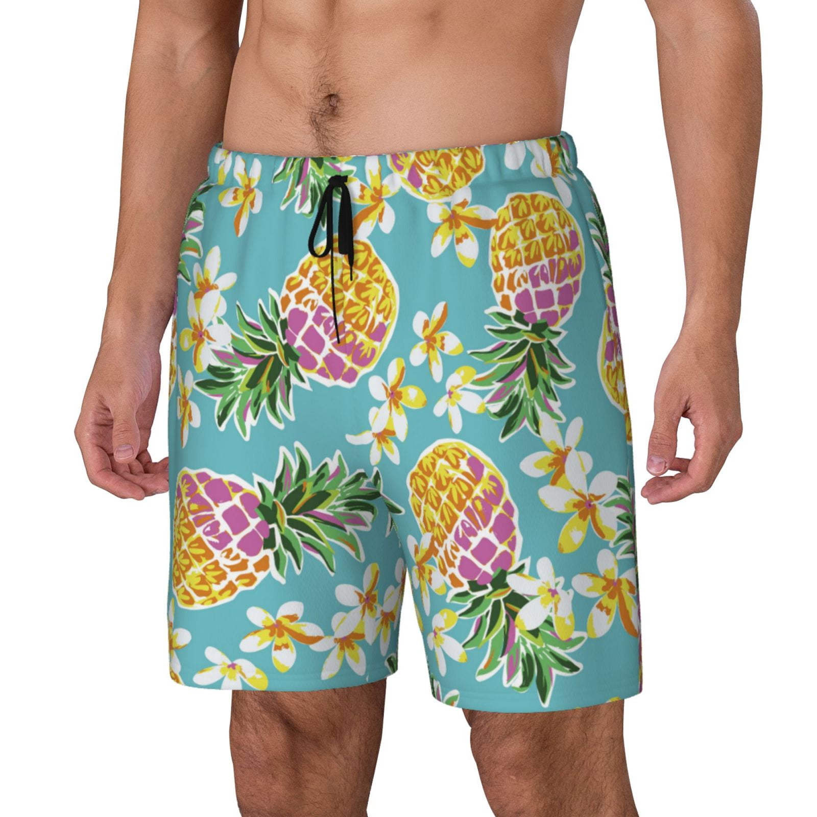 Noikeo Cute Pineapples Print Men's Swim Trunks with Compression Liner