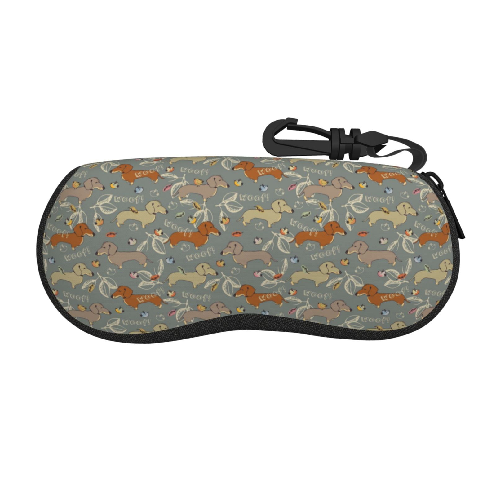 Noikeo Dachshund Dog Bird Print Zipper Protective Fabric Glasses Case