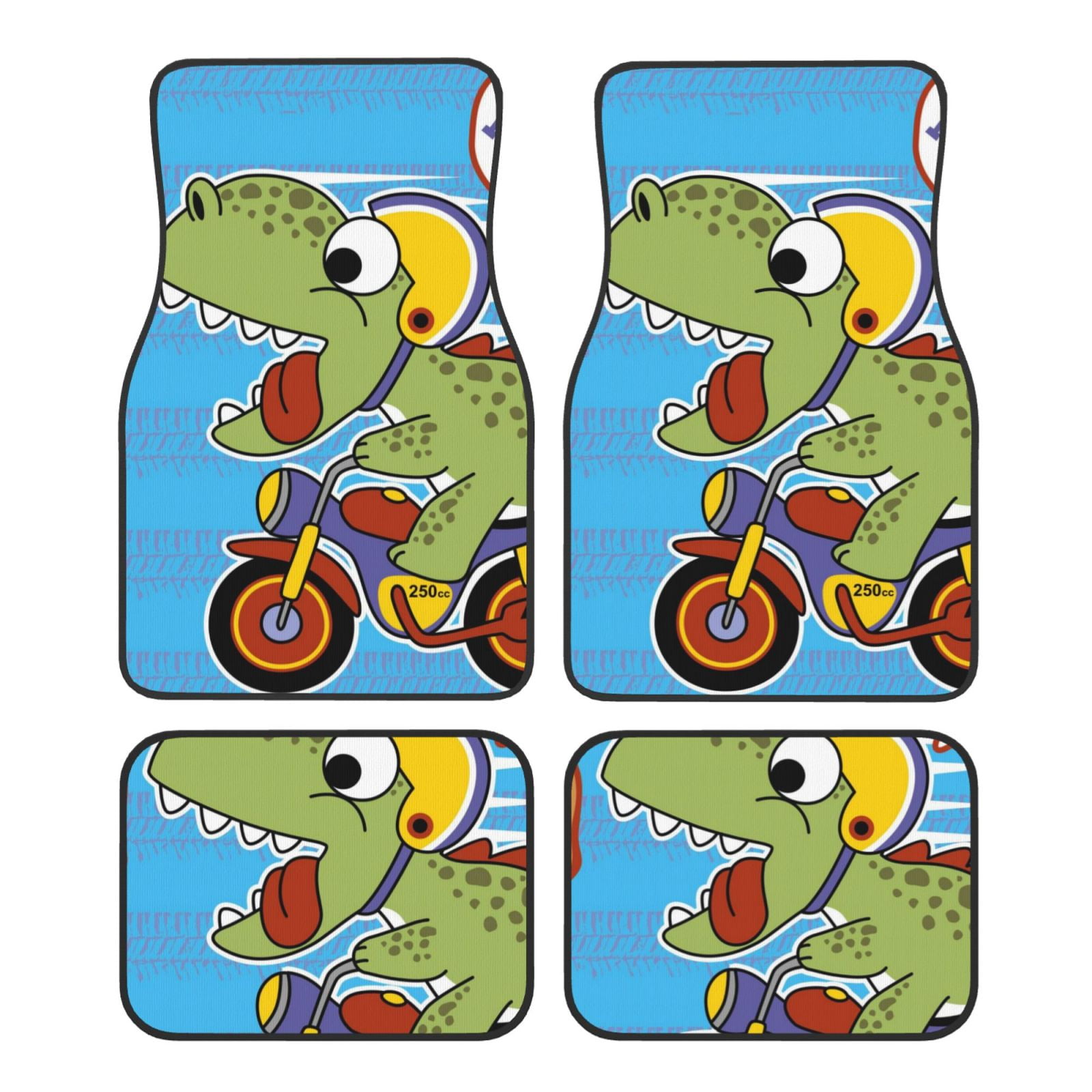 Noikeo Dinosaur Riding a Motorcycle for 4Piece Floor Mats, Custom Fit