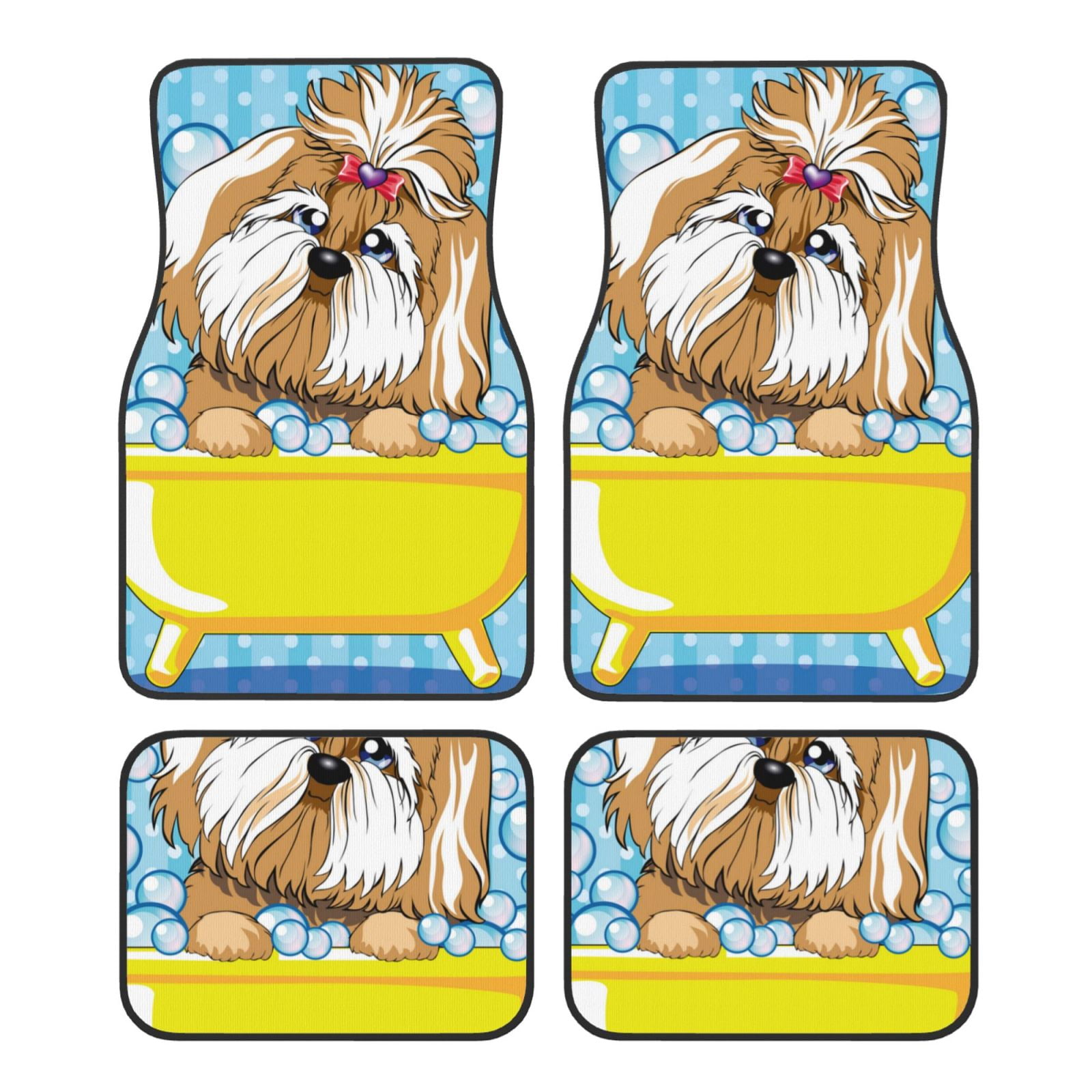Noikeo Dog Takes a Bath in the Bathtub for 4Piece Floor Mats, Custom