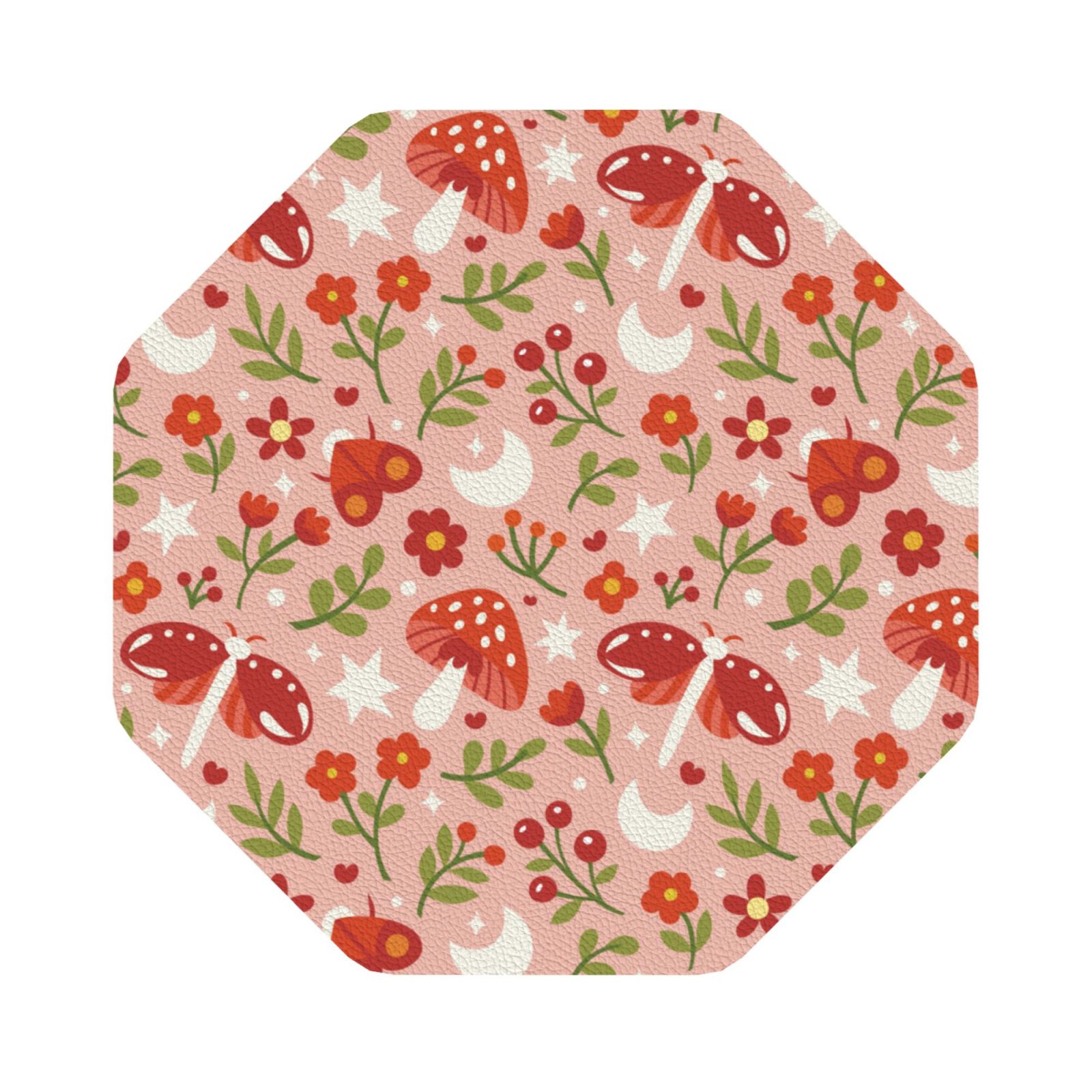 Noikeo Dragonfly Mushroom Print 6 Pcs Drink Coasters, Leather Absorbent