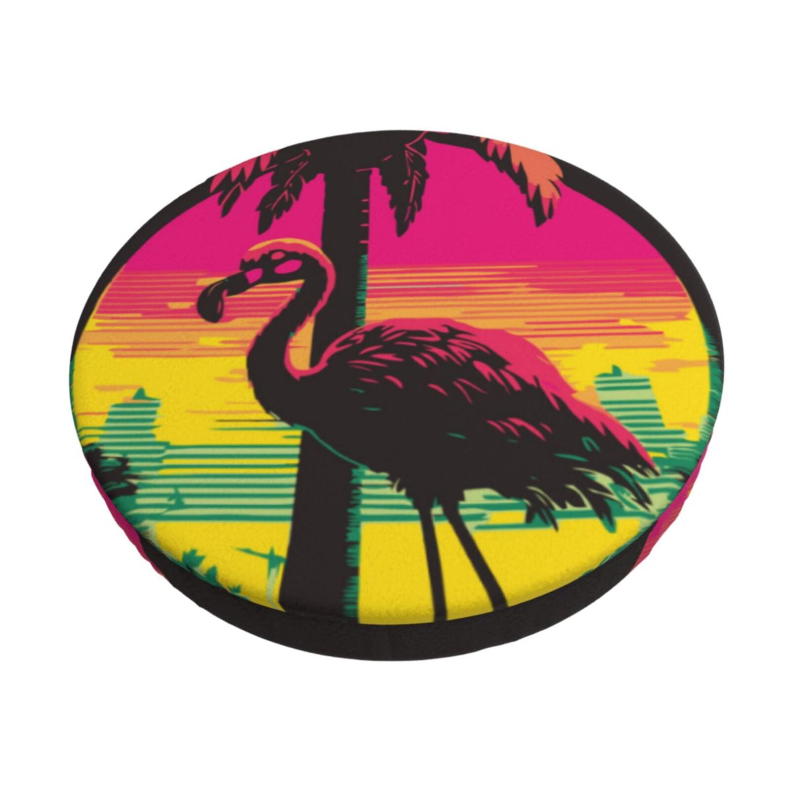 Noikeo Flamingo And Palm Trees At Sunset Pattern Bar Stool Cushion