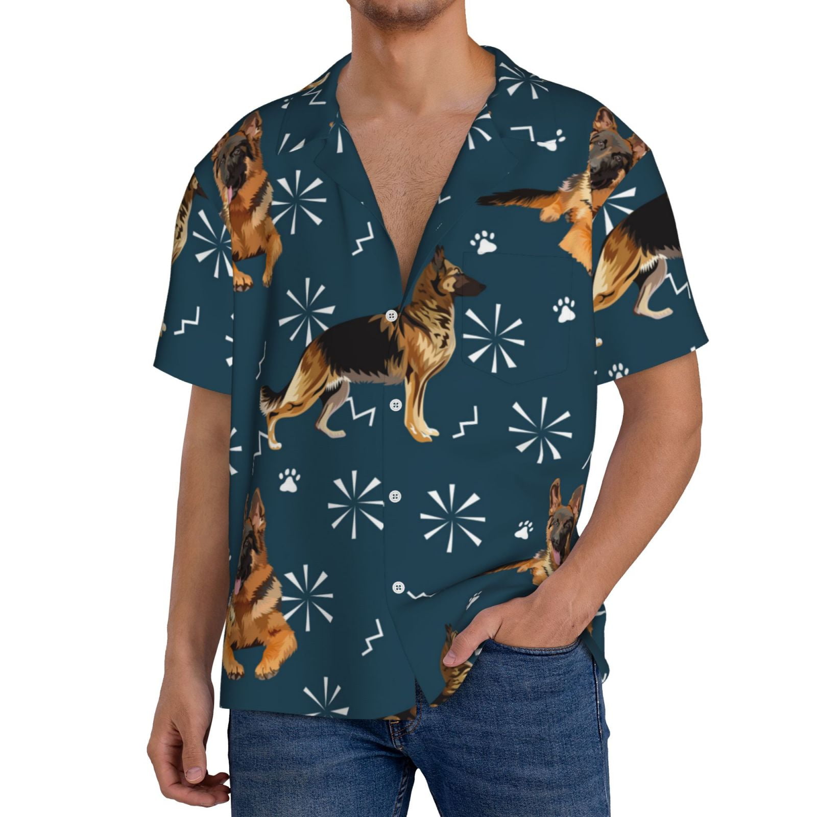 Noikeo German Shepherd Dog Print Men's Casual Shirts Short Sleeve