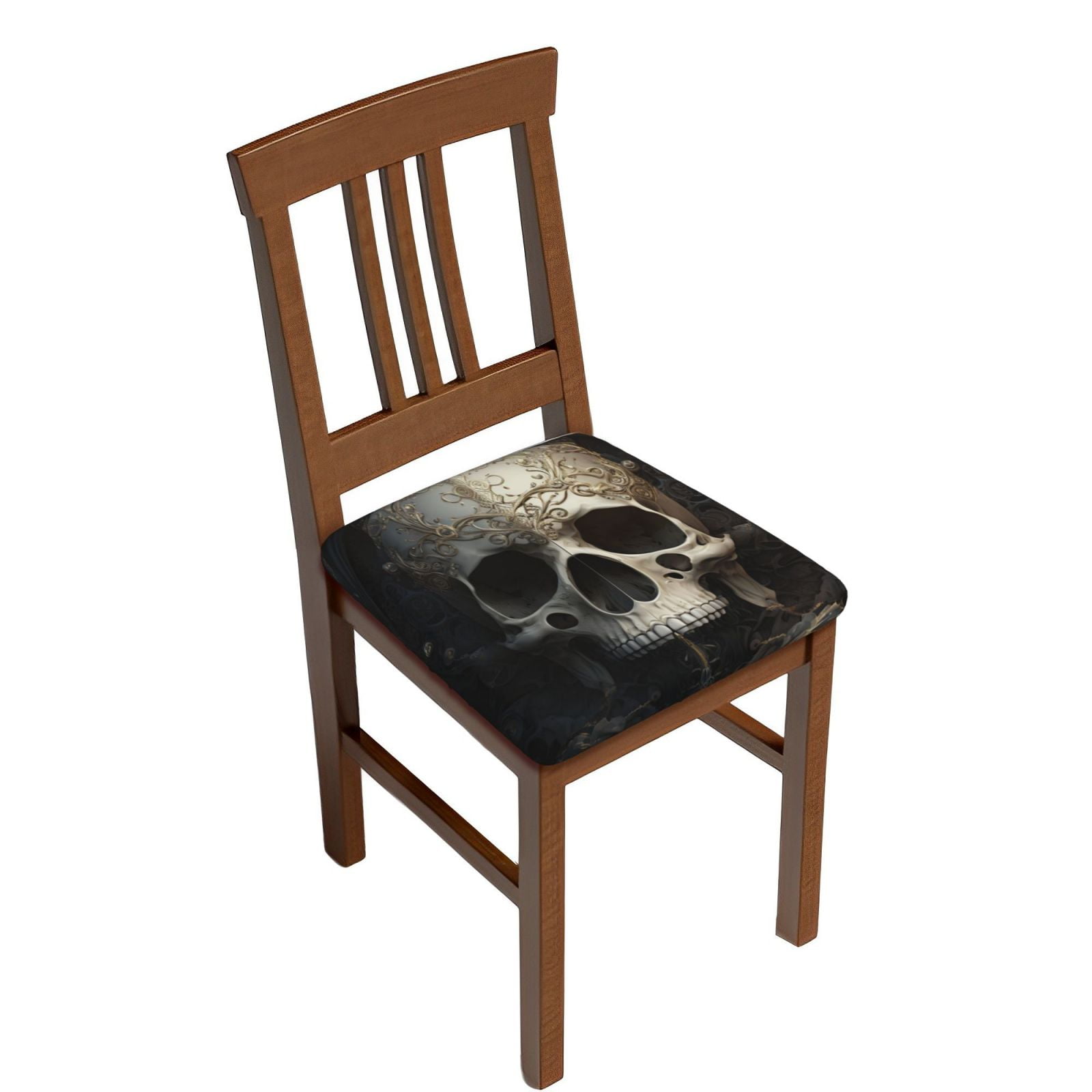 Noikeo Gold Pattern Skull Print Square Seat Covers,Chair Seat Cover for